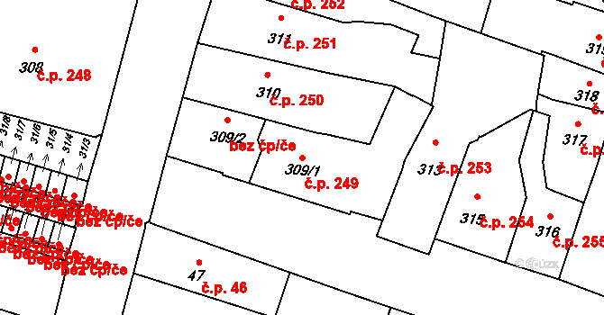 České Budějovice 1 249, České Budějovice na parcele st. 309/1 v KÚ České Budějovice 1, Katastrální mapa