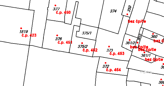 Česká Lípa 452 na parcele st. 375/2 v KÚ Česká Lípa, Katastrální mapa
