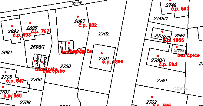 Jirkov 1396 na parcele st. 2701 v KÚ Jirkov, Katastrální mapa