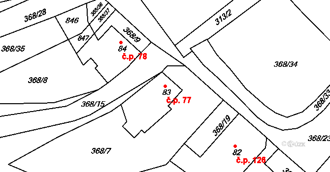 Rudka 77 na parcele st. 83 v KÚ Rudka, Katastrální mapa