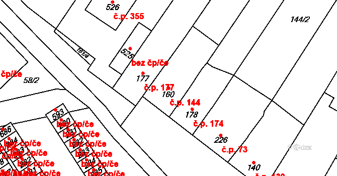 Domamyslice 144, Prostějov na parcele st. 160 v KÚ Domamyslice, Katastrální mapa