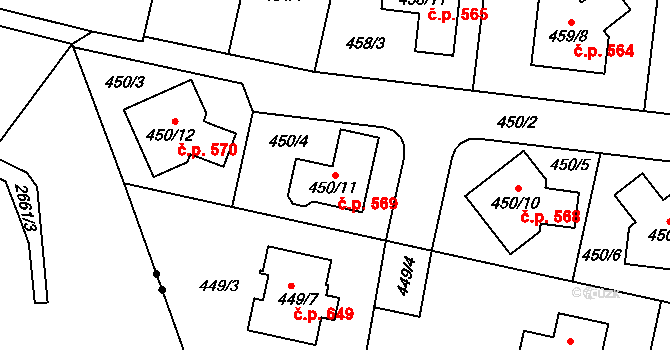 Újezd 569, Plzeň na parcele st. 450/11 v KÚ Újezd, Katastrální mapa