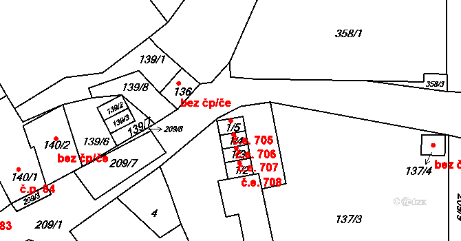 Sedlešovice 705, Nový Šaldorf-Sedlešovice na parcele st. 1/5 v KÚ Sedlešovice, Katastrální mapa