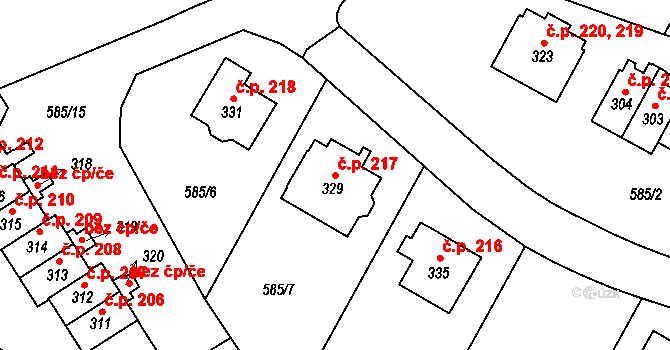 Nížkov 217 na parcele st. 329 v KÚ Nížkov, Katastrální mapa