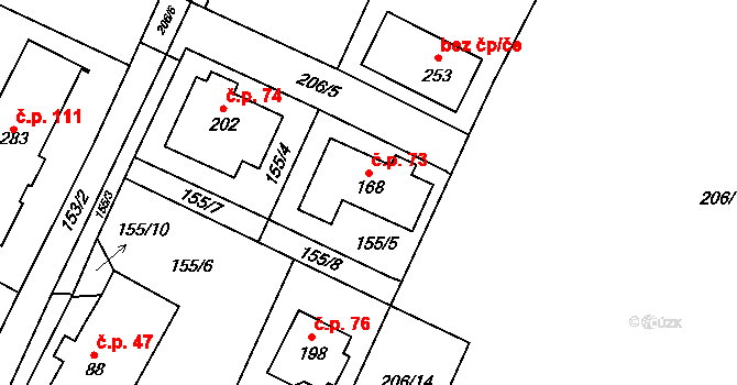 Čížov 73 na parcele st. 168 v KÚ Čížov u Jihlavy, Katastrální mapa
