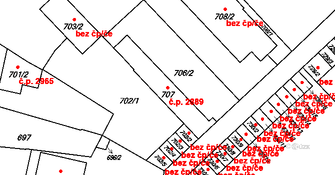 Předměstí 2889, Opava na parcele st. 707 v KÚ Opava-Předměstí, Katastrální mapa