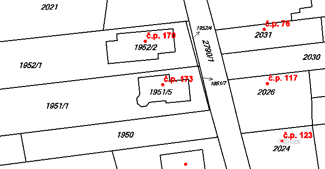 Borová 173, Bolatice na parcele st. 1951/5 v KÚ Bolatice, Katastrální mapa