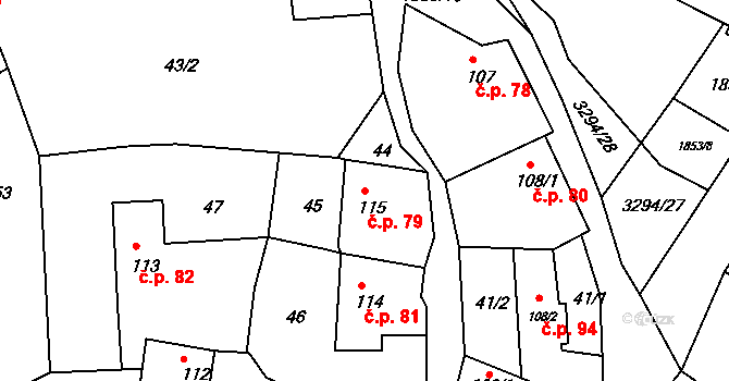 Březník 79 na parcele st. 115 v KÚ Březník, Katastrální mapa