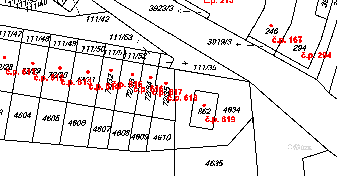 Lenešice 618 na parcele st. 72/35 v KÚ Lenešice, Katastrální mapa
