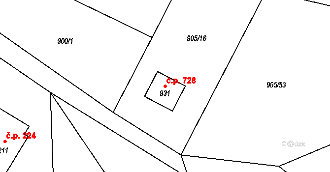 Mořkov 728 na parcele st. 931 v KÚ Mořkov, Katastrální mapa