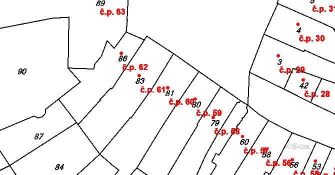 Jemnice 60 na parcele st. 81 v KÚ Jemnice, Katastrální mapa