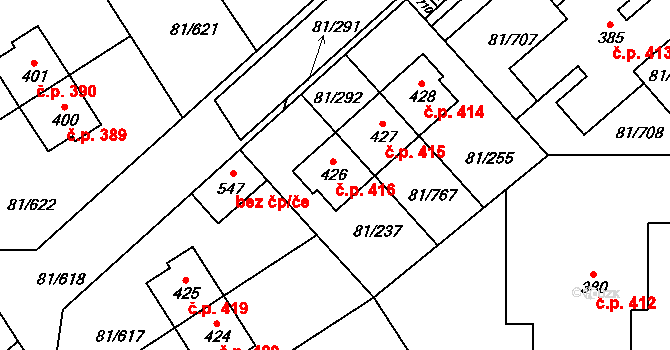 Nupaky 416 na parcele st. 426 v KÚ Nupaky, Katastrální mapa
