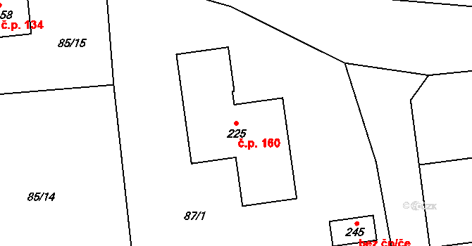 Borek 160, Rokycany na parcele st. 225 v KÚ Borek u Rokycan, Katastrální mapa