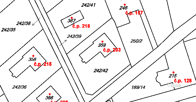 Ovčáry 203 na parcele st. 359 v KÚ Ovčáry u Dřís, Katastrální mapa