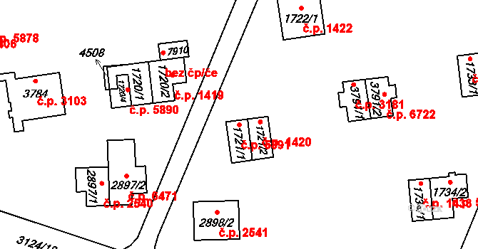 Zlín 5891 na parcele st. 1721/1 v KÚ Zlín, Katastrální mapa
