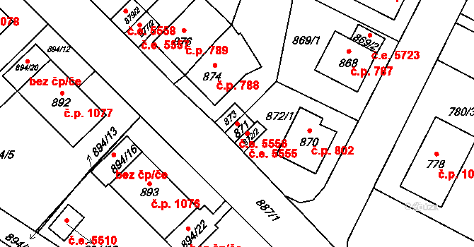 Kadaň 5556 na parcele st. 871 v KÚ Kadaň, Katastrální mapa