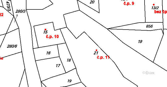 Drouhavec 11, Velhartice na parcele st. 21 v KÚ Drouhavec, Katastrální mapa