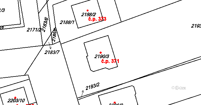 Nivnice 371 na parcele st. 2190/3 v KÚ Nivnice, Katastrální mapa