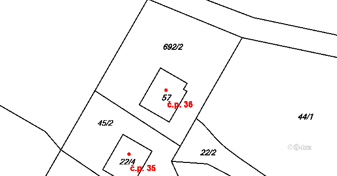 Chmelná 36 na parcele st. 57 v KÚ Chmelná u Vlašimi, Katastrální mapa