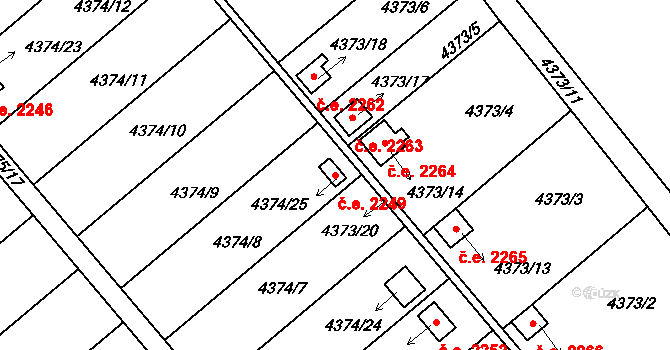 Louny 2249 na parcele st. 4374/25 v KÚ Louny, Katastrální mapa