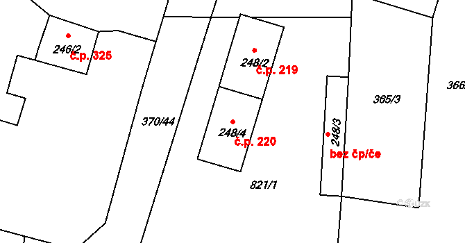 Sedlec 220, Sedlec-Prčice na parcele st. 248/4 v KÚ Sedlec u Votic, Katastrální mapa