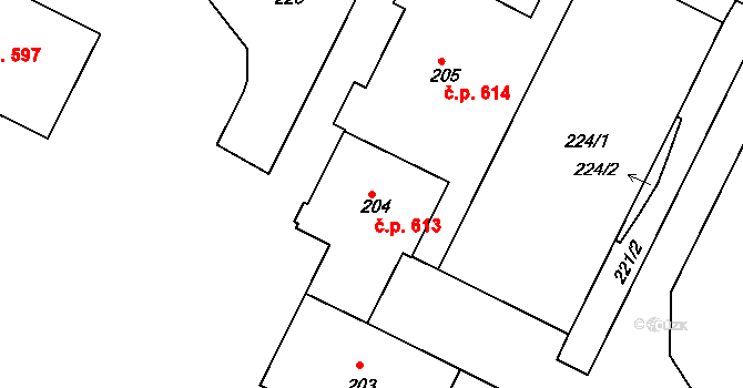 Poruba 613, Ostrava na parcele st. 204 v KÚ Poruba, Katastrální mapa