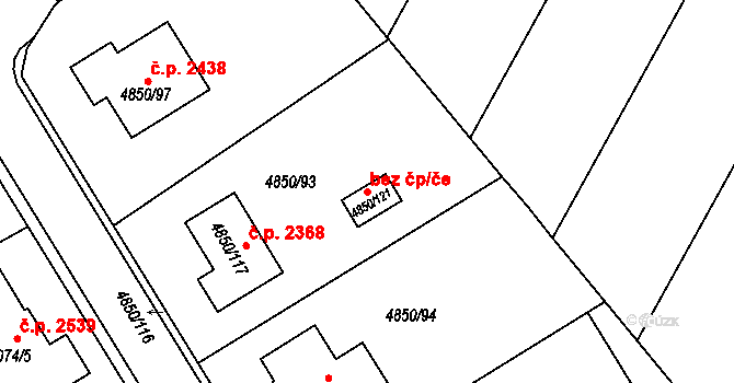 Boskovice 38316269 na parcele st. 4850/121 v KÚ Boskovice, Katastrální mapa