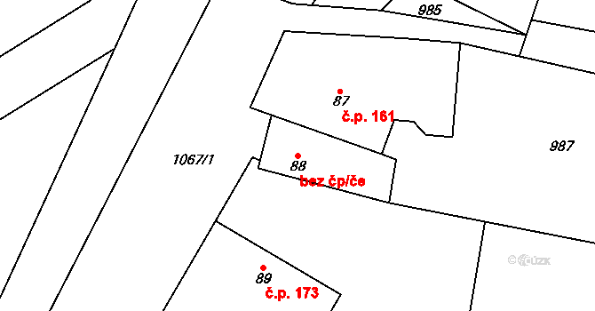 Kocbeře 39016269 na parcele st. 88 v KÚ Kocbeře, Katastrální mapa
