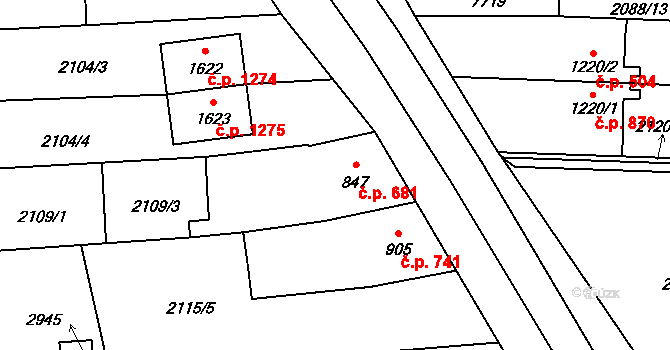 Napajedla 681 na parcele st. 847 v KÚ Napajedla, Katastrální mapa