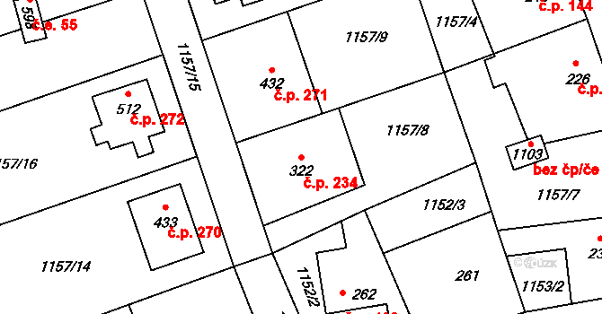 Kudlov 234, Zlín na parcele st. 322 v KÚ Kudlov, Katastrální mapa