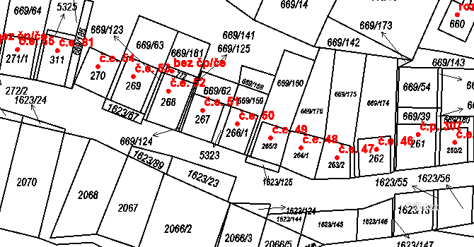 Strachotín 50 na parcele st. 266/1 v KÚ Strachotín, Katastrální mapa