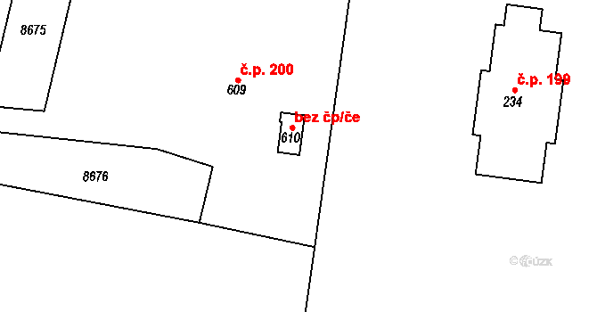 Břežany 50176269 na parcele st. 610 v KÚ Břežany u Znojma, Katastrální mapa