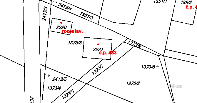 Lačnov 433, Svitavy na parcele st. 2221 v KÚ Moravský Lačnov, Katastrální mapa