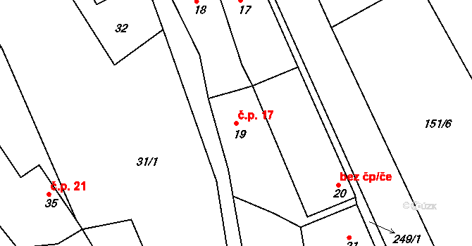 Pěšice 17, Řepníky na parcele st. 19 v KÚ Pěšice, Katastrální mapa