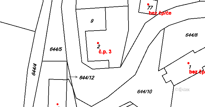 Vápenný Podol 3 na parcele st. 2 v KÚ Vápenný Podol, Katastrální mapa