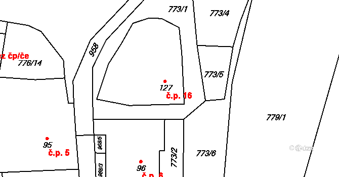 Mokrýšov 16, Prosetín na parcele st. 127 v KÚ Prosetín u Hlinska, Katastrální mapa