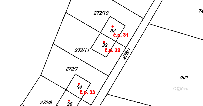 Holičky 32, Morašice na parcele st. 33 v KÚ Holičky u Chrudimi, Katastrální mapa