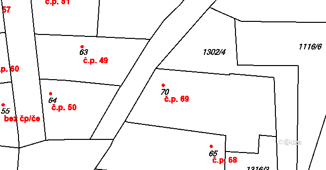 Krč 69, Protivín na parcele st. 70 v KÚ Krč u Protivína, Katastrální mapa