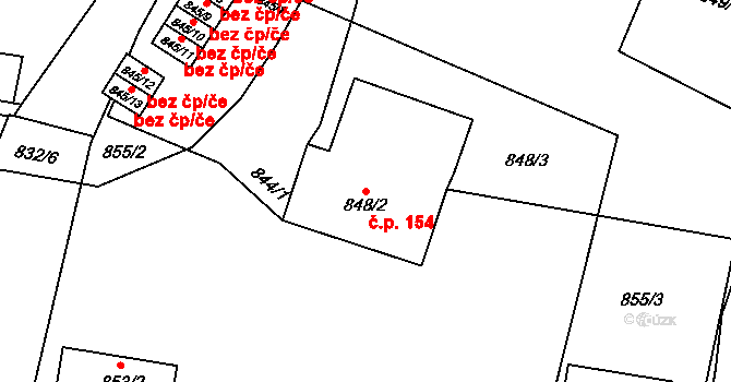 Protivín 154 na parcele st. 848/2 v KÚ Protivín, Katastrální mapa