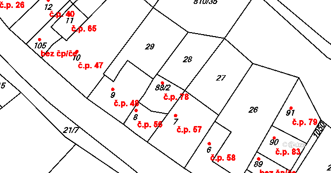 Olovnice 78 na parcele st. 88/2 v KÚ Olovnice, Katastrální mapa