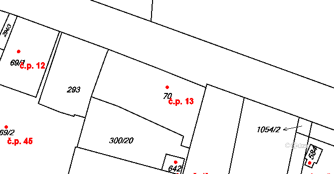 Janov 13, Roudná na parcele st. 70 v KÚ Roudná nad Lužnicí, Katastrální mapa