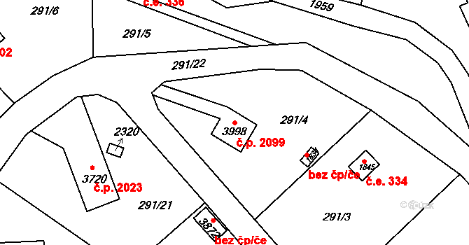 Náchod 2099 na parcele st. 3998 v KÚ Náchod, Katastrální mapa