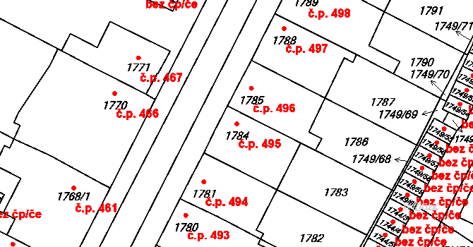 Holice 495 na parcele st. 1784 v KÚ Holice v Čechách, Katastrální mapa