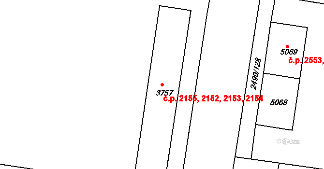 Zelené Předměstí 2152,2153,2154,2155, Pardubice na parcele st. 3757 v KÚ Pardubice, Katastrální mapa