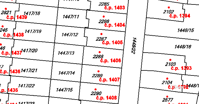 Přelouč 1406 na parcele st. 2288 v KÚ Přelouč, Katastrální mapa
