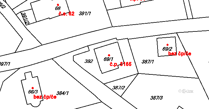 Kokonín 5165, Jablonec nad Nisou na parcele st. 69/1 v KÚ Kokonín, Katastrální mapa