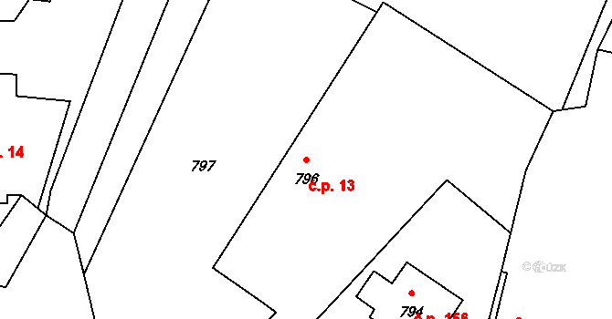 Dolní Libina 13, Libina na parcele st. 796 v KÚ Dolní Libina, Katastrální mapa