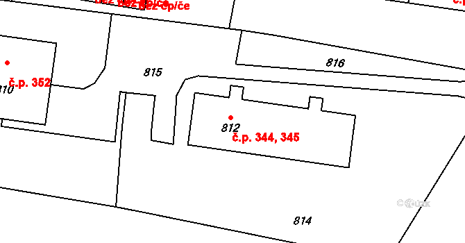 Kunín 344,345 na parcele st. 812 v KÚ Kunín, Katastrální mapa