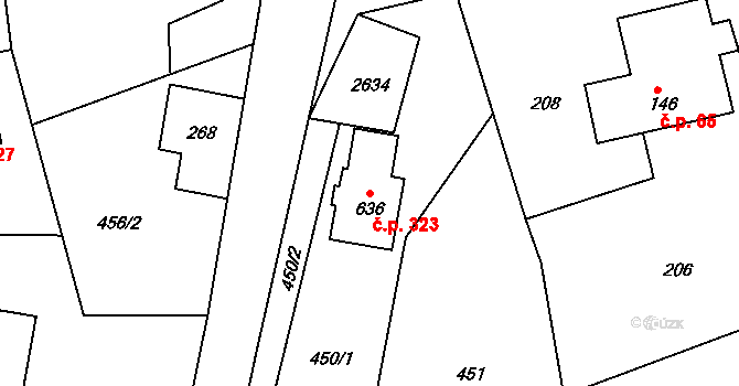 Hnátnice 323 na parcele st. 636 v KÚ Hnátnice, Katastrální mapa