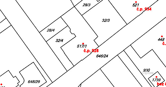 Nový Jičín 928 na parcele st. 517/1 v KÚ Nový Jičín-Horní Předměstí, Katastrální mapa